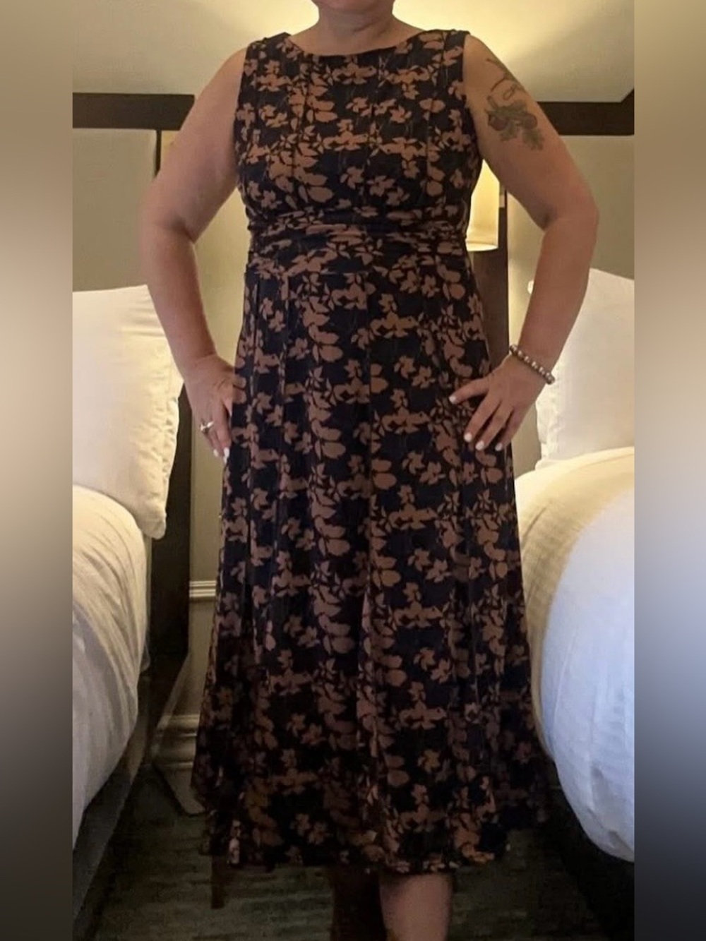 Perceptions Navy and Blush Floral Midi Dress